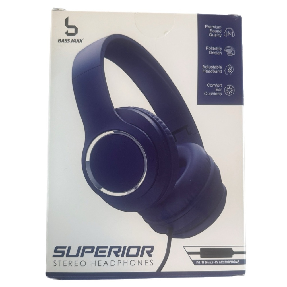 Bass Jaxx Superior Stereo Over-Ear Headphones with Microphone - Navy Blue NIB